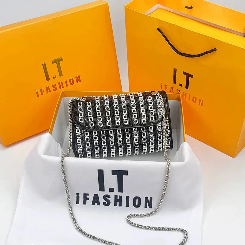 Colorful Rhinestone Bag Fashionable Large Capacity Oblique Span Shoulder Bag Crystal-Embellished Party Clutch Torebka Wieczorowa