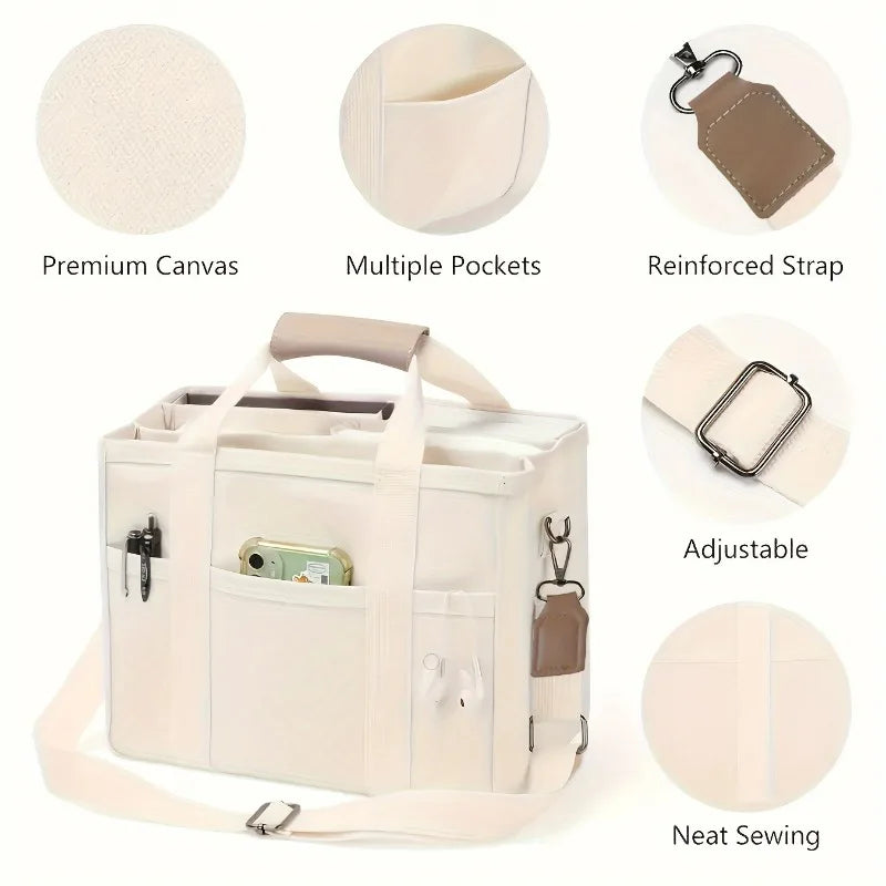 Fashionable White Women's Shoulder Bag, Large Capacity Handbag, Multifunctional Multi Compartment Storage Bags