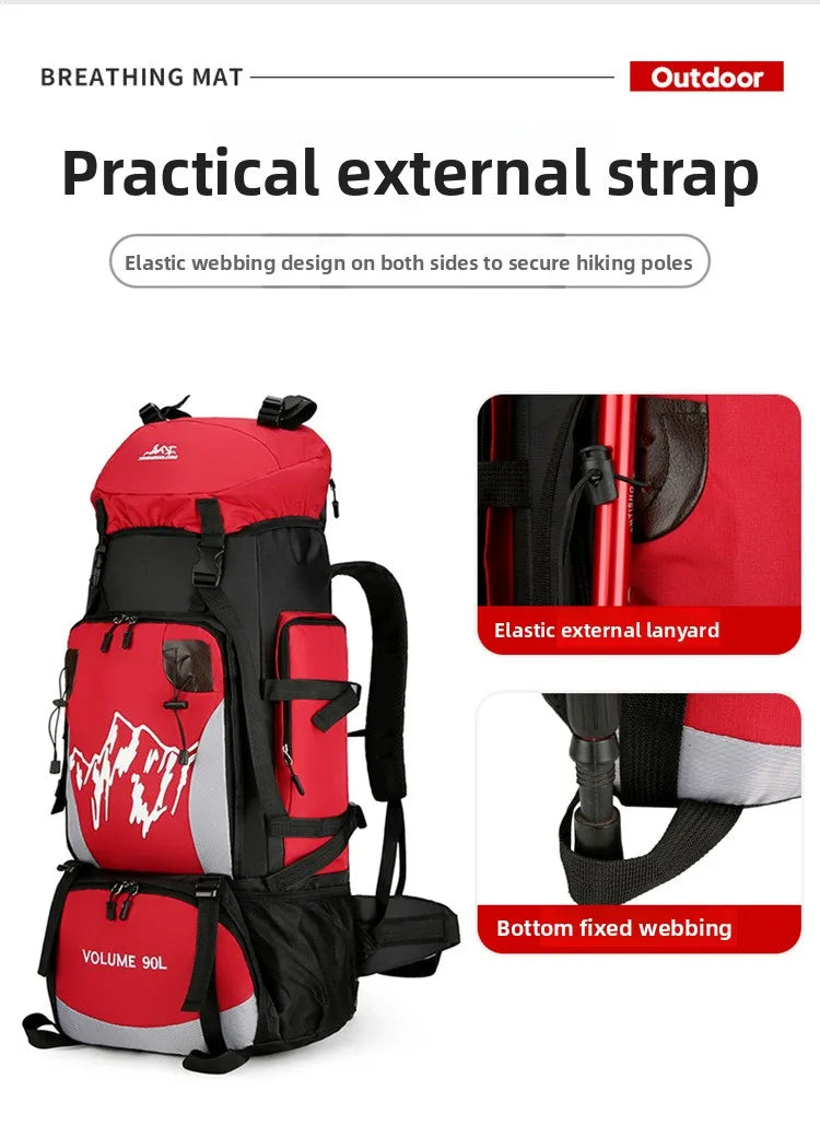 90L Outdoor Mountaineering Backpack Large Capacity Sports Bag Waterproof Hiking Travel Bag Optional Reflective Strip Backpack