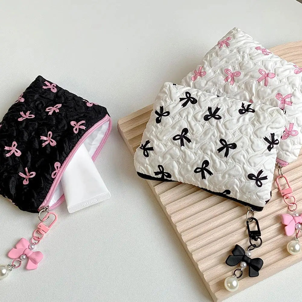 1PC Color Bow Canvas Large Capacity Lipstick Air Cushion Storage Bags Women's Makeup Bag Commuter Handbag Travel Toiletry Bags