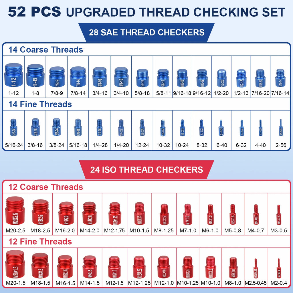 52PCS Metric Imperial Bolt Nut Gauge Tool Wear Resistant Precise Nut Bolt Thread Checker for Plumber Machinist and Handymen