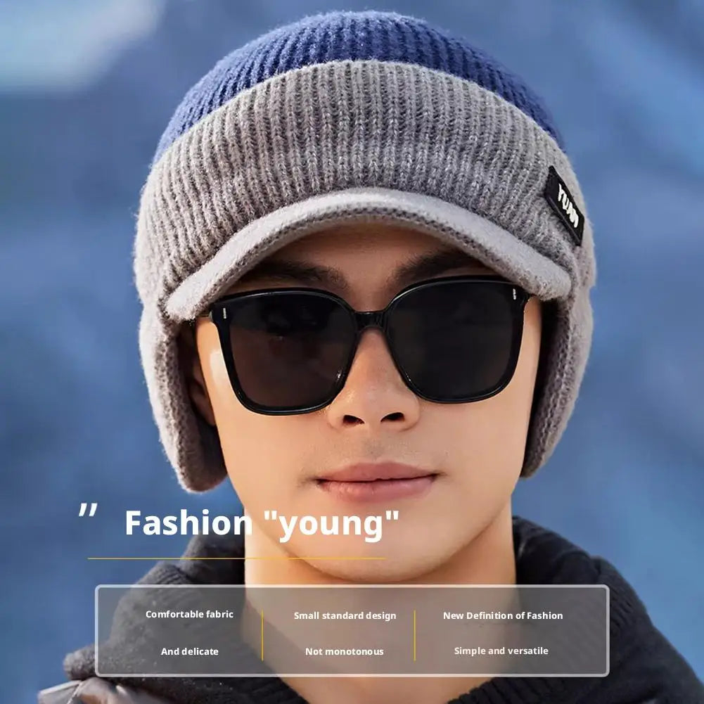 Winter Warm Dual Tone Knit Baseball Cap Soft Plush Ear Keep Warmer Winter Earmuffs Outdoor Earflap Protection Hats