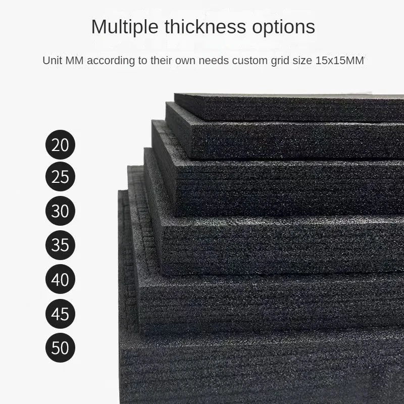 50x30cm Precorted Shadow Foam Pick Pluck High Density Plaid Pearl Cotton Insert Hard Case Pre-Cut Toolbox Foam Lining Packaging