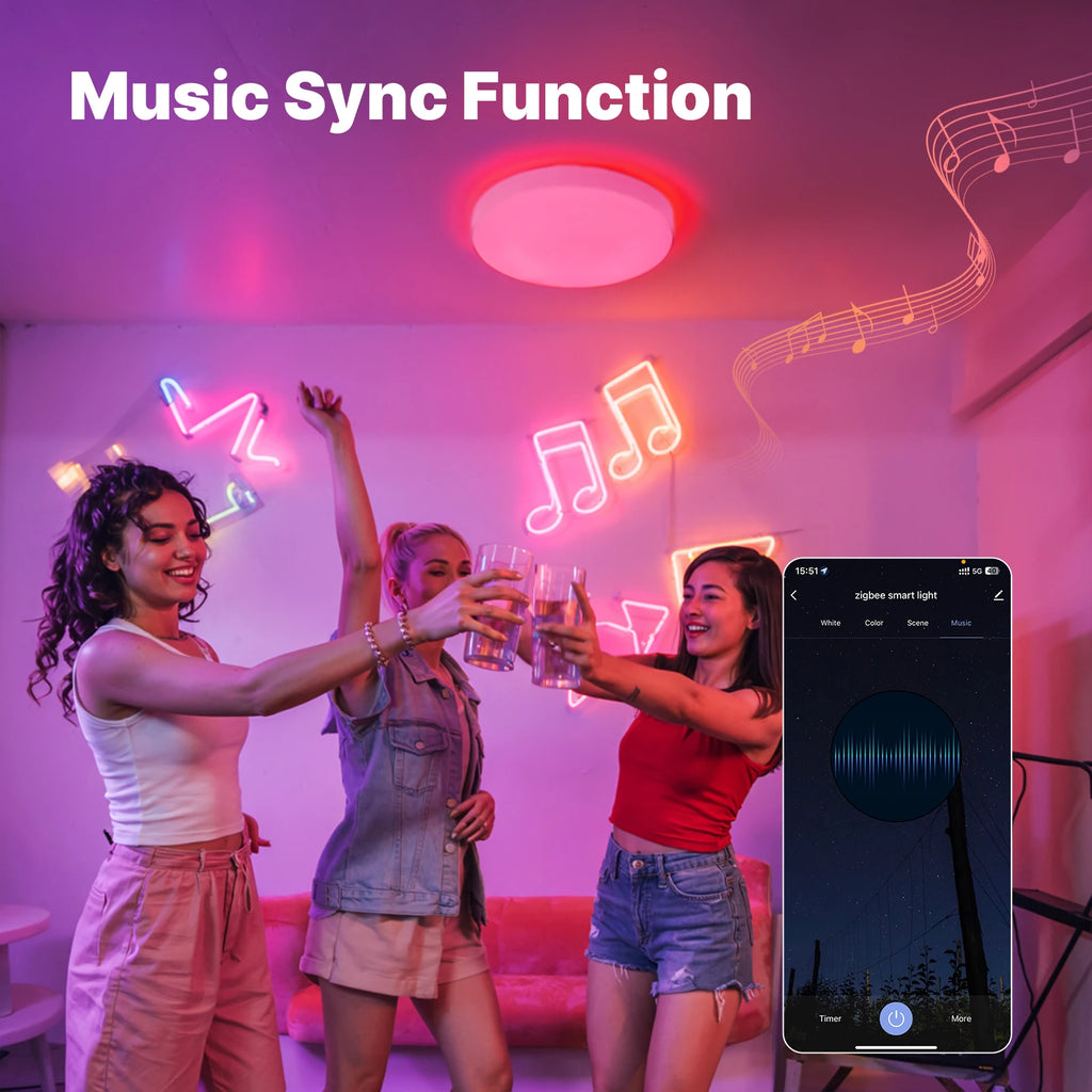 MOES Tuya Zigbee Smart Ceiling LED Light Ambient Lamp Color Temp Tunable RGB Dimming App Voice Control WorkWith Alexa GoogleHome