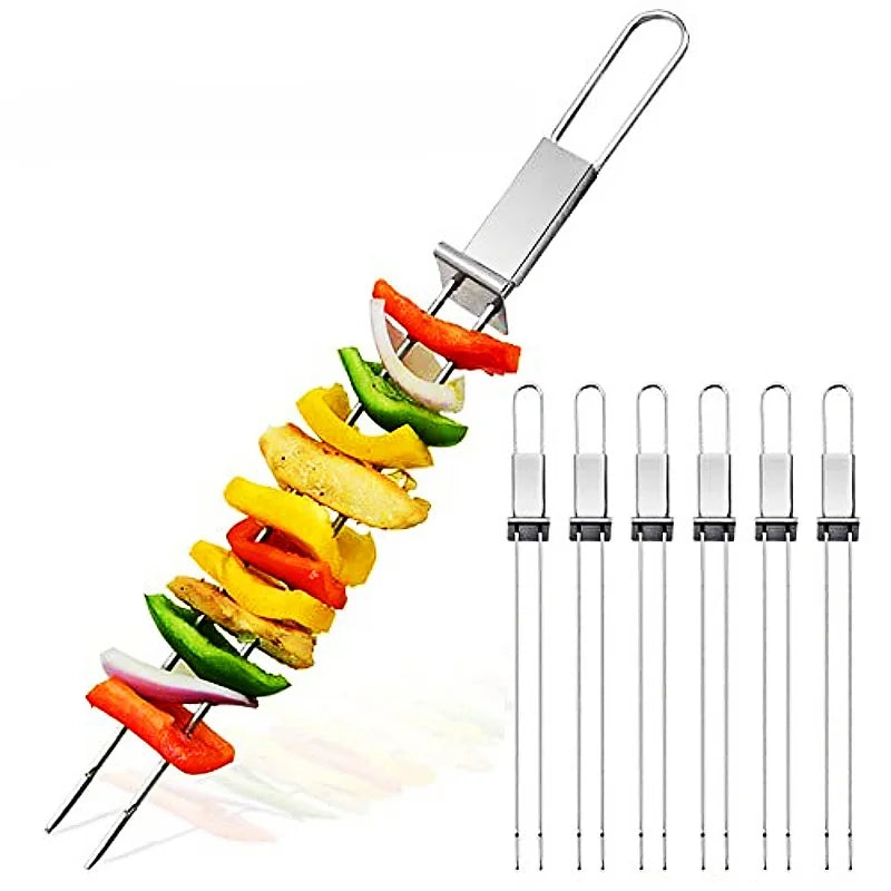1pcs Stainless Steel Double Needle Barbecue Skewers with Self Push Plate Barbecue Forks Outdoor Home BBQ Accessories Tools숯불스타터