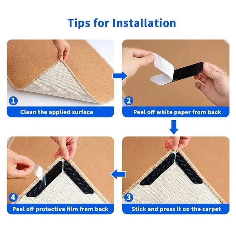 8-40PCS Carpet Non-slip Sticker Reusable Washable Anti Curling Carpet Patch Fixed Stickers Floor Rug Mat Tape Gripper Corner Pad