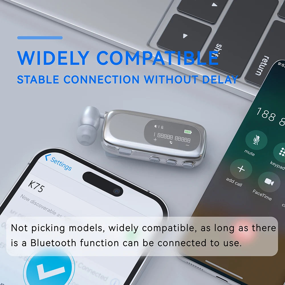 NEW K75 Wireless Bluetooth headphones Noice Cancelling ultra-long battery time Caller number voice Earphone hands-free with wire