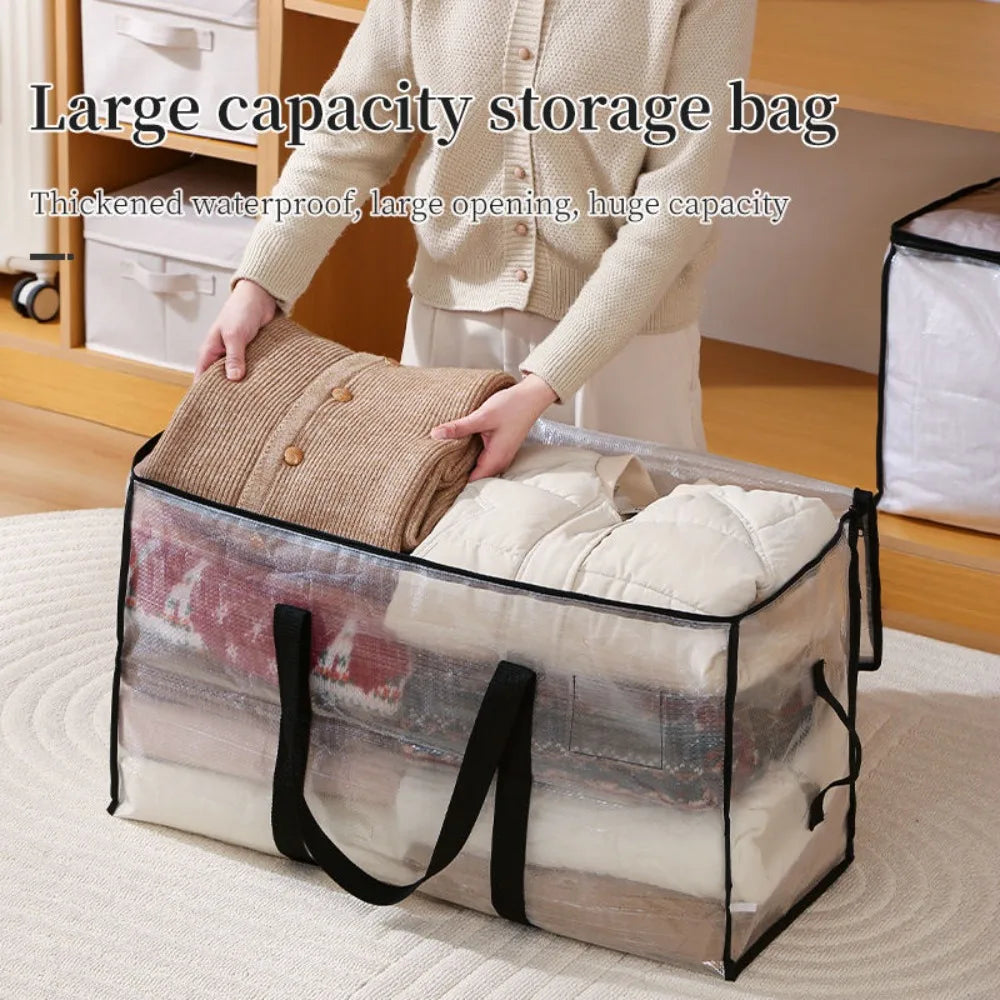 Clear Heavy Duty Moving Bags Extra Large Storage Totes With Zippers And Handles Translucent Clothes Blanket Closet Organizer