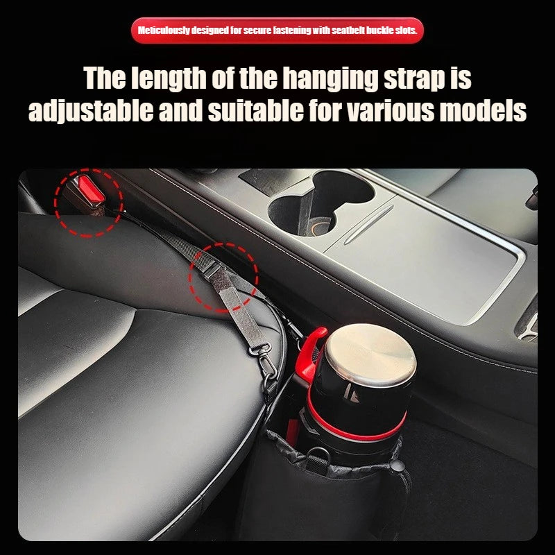 Universal Car Water Bottle & Thermos Holder For Center Console Side Mount with Storage Pocket Adjustable Strap Interior Organize