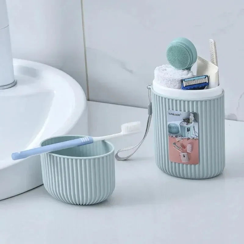 Travel Mouthwash Cup Portable Cute Essential for Business Trips Toothbrush Case with Lid Multifunctional Storage SetB