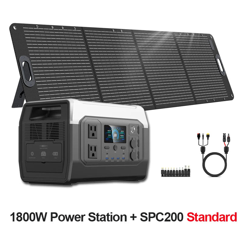 CTOLITY 1800W Camping Portable Power Station Outdoor 1024Wh Lifepo4 AC Outdoor Solar Generator 200W 20.5V Flexible Solar Panel