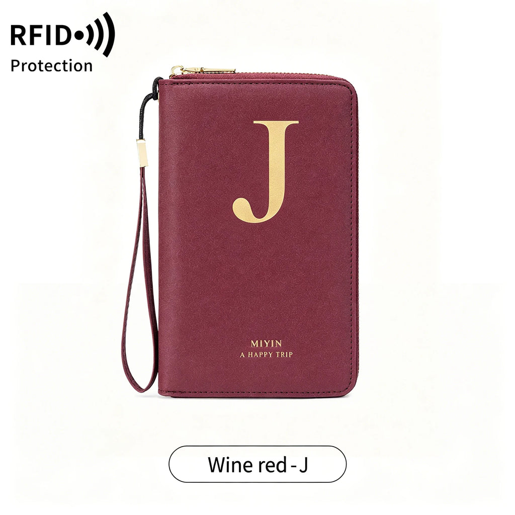 Multi-Functional RFID Blocking Passport Bag Travel Document Holder with Long Zipper Ticket Storage Wallet for Multiple Passports