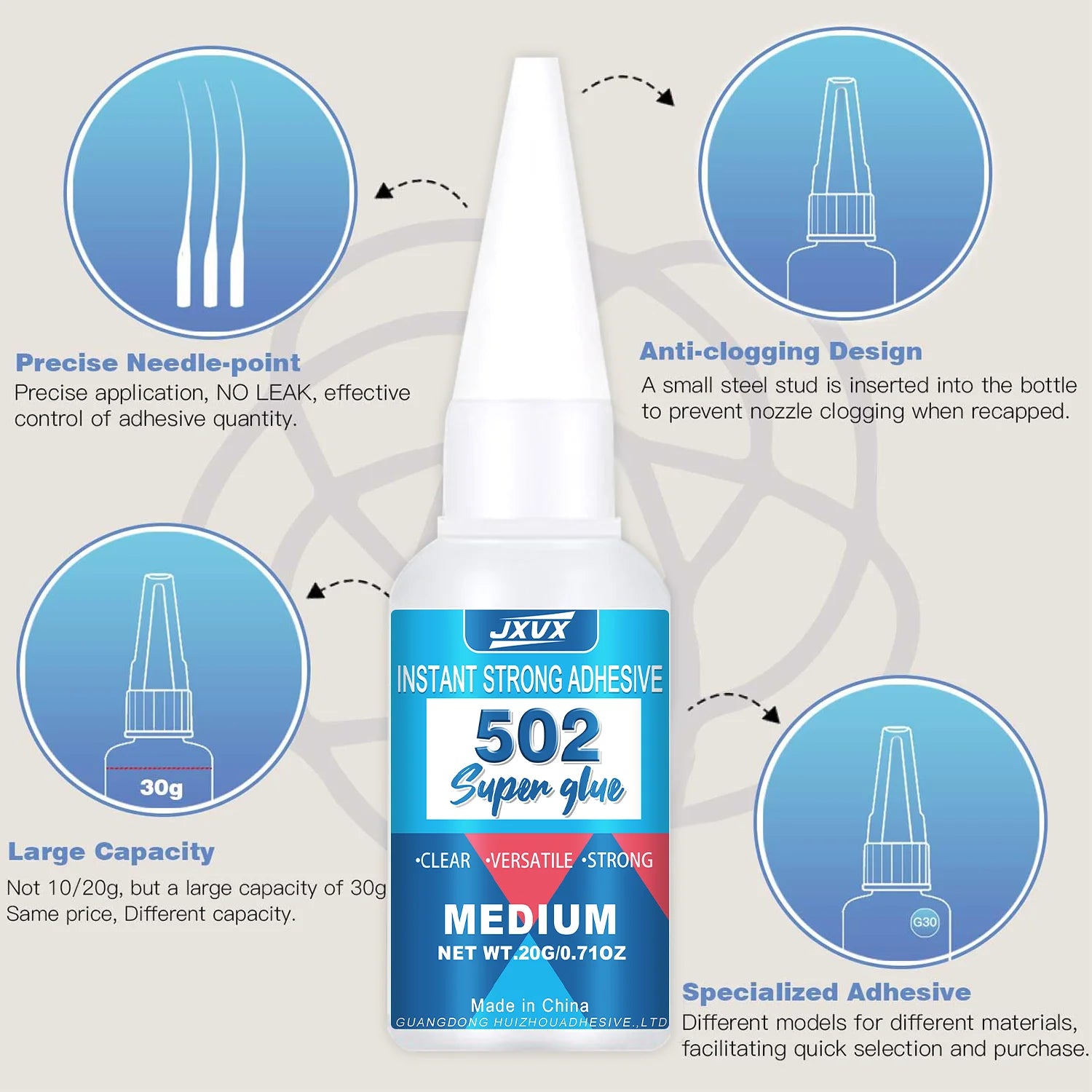 JXVX 502 Super Glue Quick-drying 1-5pcs Instant Cyanoacrylate Adhesive Leather Rubber Wood Metal Strong Bond Liquid Epoxy Glue