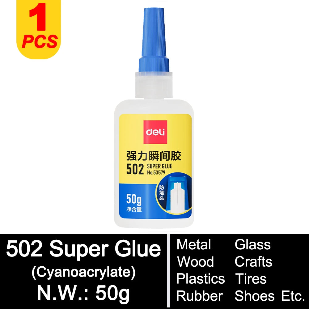 Deli 502 Professional Super Glue Cyanoacrylate – Fast Instant Adhesive for Hardware Metal Wood Cars Craft Hobby Seconds Bond
