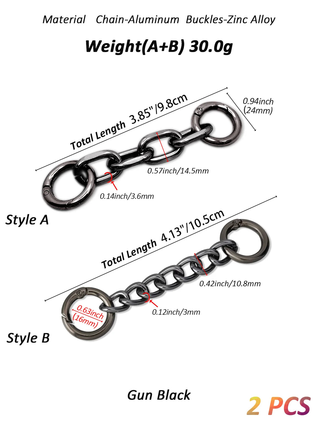 Bag Strap Extender Chains Metal Purse Chain 2 Styles Shoulder Bag Strap Extender Chains with Spring Gate Rings for Bag Straps