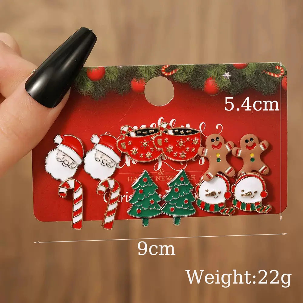 Fashion 6 Pairs/Pack Pendant Earrings Women Bells Milu Deer Snowflake Santa Claus Ear Trinket Festival Gift Atmosphere Joias