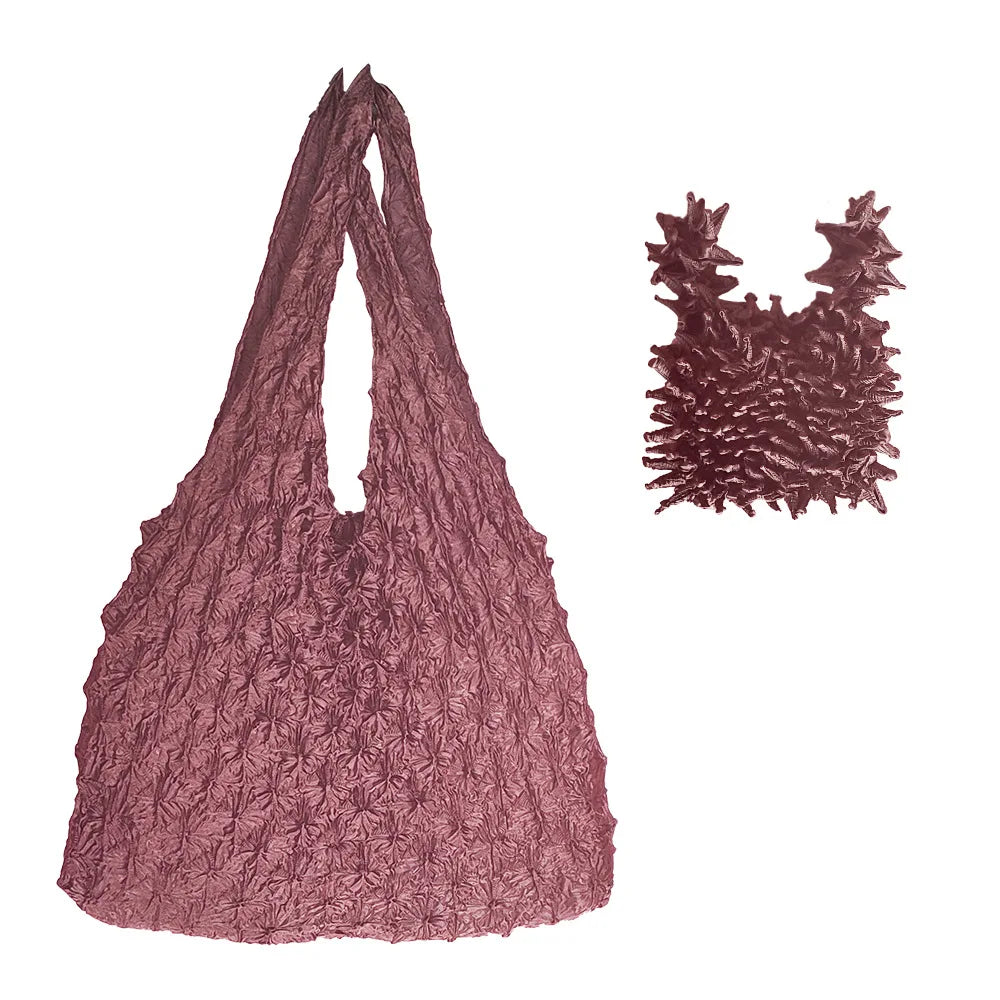 Folded Bubble Design Shopping Bag Swollen And Shrunken Hedgehog Shape Magic Bubble Bag Fashion Simple Craft Design Handbag