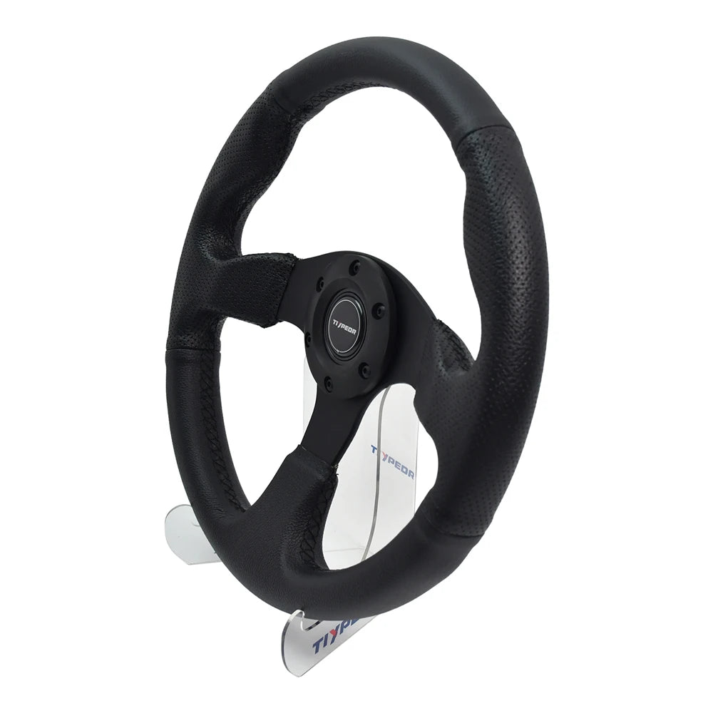 TIYPEOR 330mm PVC Leather Black Classic Steering Wheel 40mm Falt Drift Simulation Steering Wheel for Racing Game