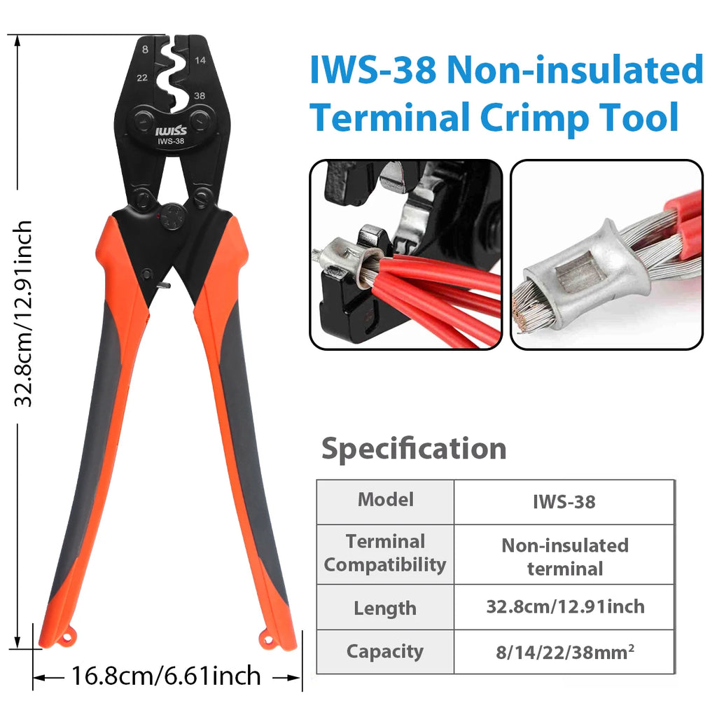 IWS-6/8/16/38 crimper plier Ratchet Crimping Tool  for Non-Insulated Terminals 1.25-38MM² Polished Jaw Pressure regulating de