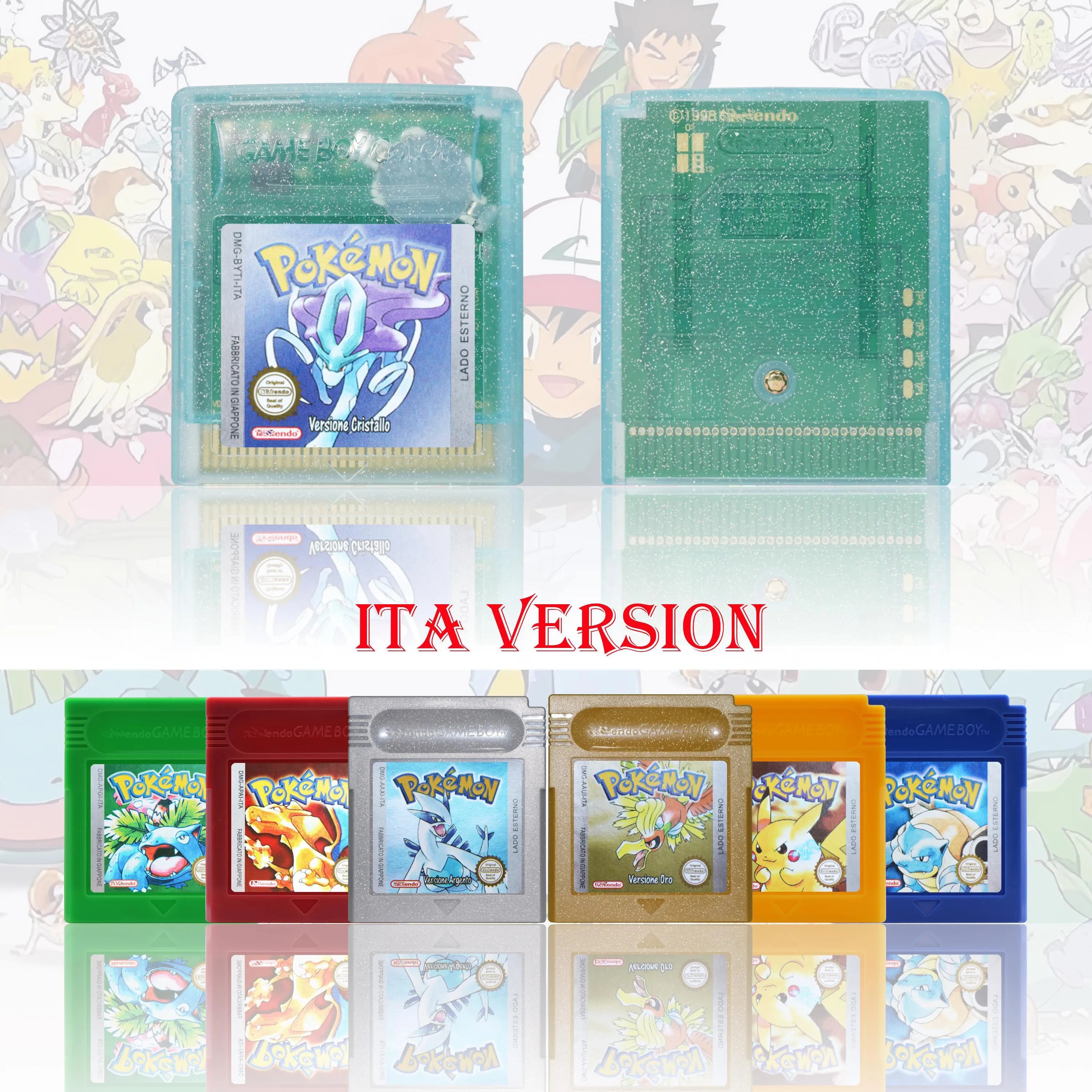 GBA/GBC ITA Version Pokemon Rubino/Zaffiro/Smeraldo/Cristallo/Verde Game Cartridge Video Game Card High Quality with Battery