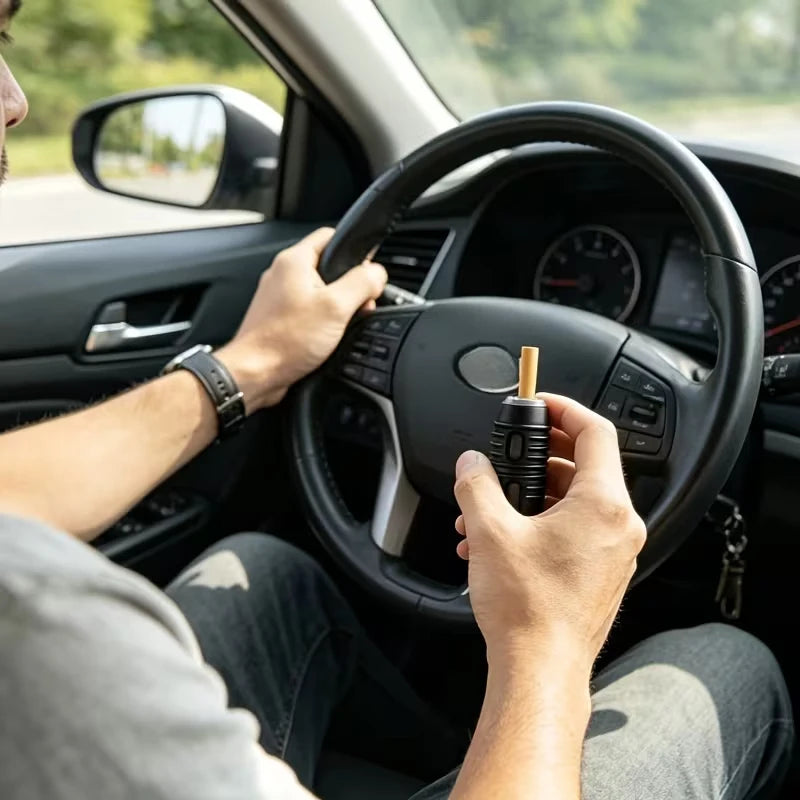 Portable handheld ashtray / car ashtray; hands-free cigarette holder for cars—no need to flick ash.