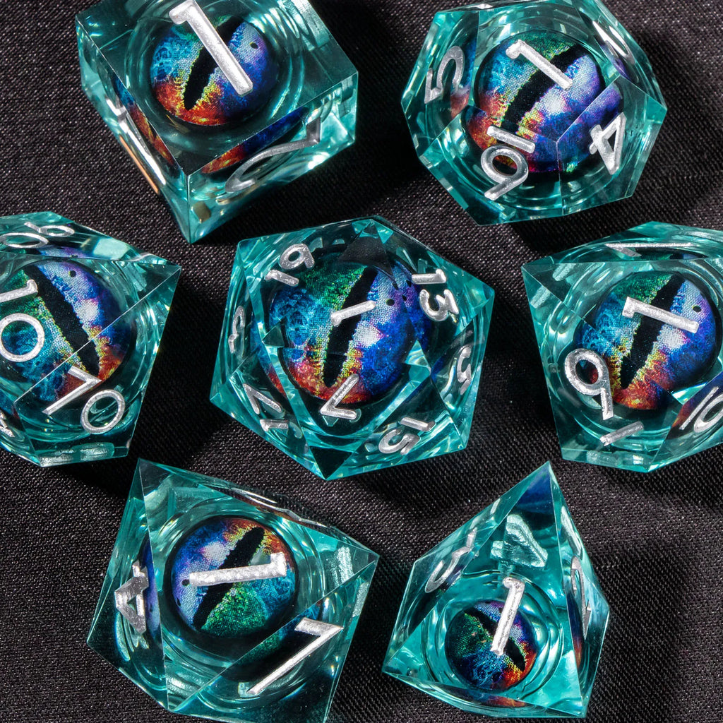 DND Liquid Core Dice Set D&D, Sharp Edge Resin Dungeon and Dragon Dice, Role Playing RPG D and D Dice D20 D12 D10 D8 D6 D4