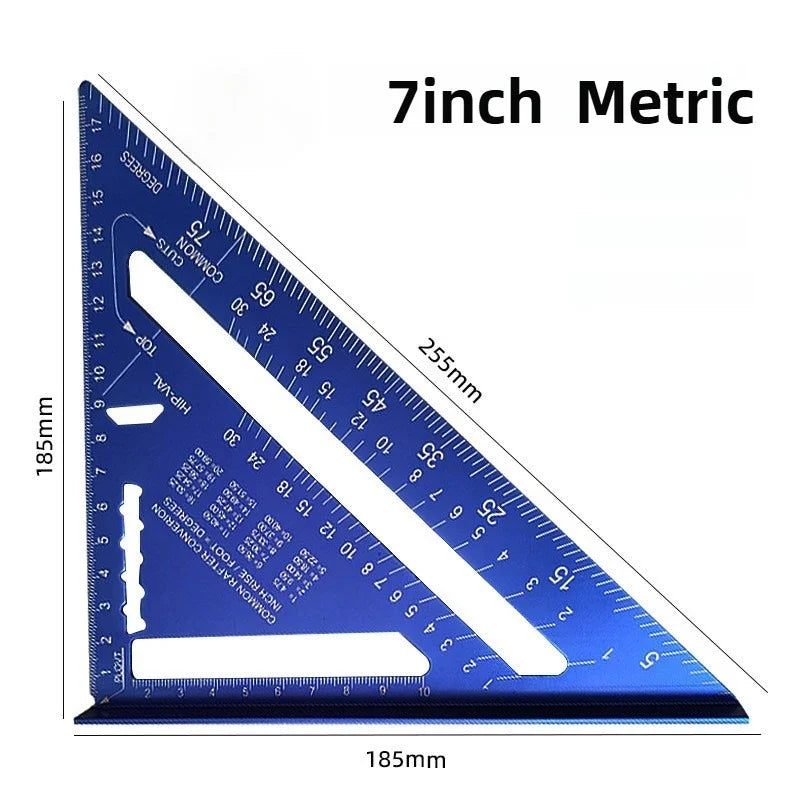 New 7Inch Triangle Ruler Measurement Tool Aluminium Alloy Carpenter Tools Inch Metric Angle Ruler Speed Square Woodworking Tools