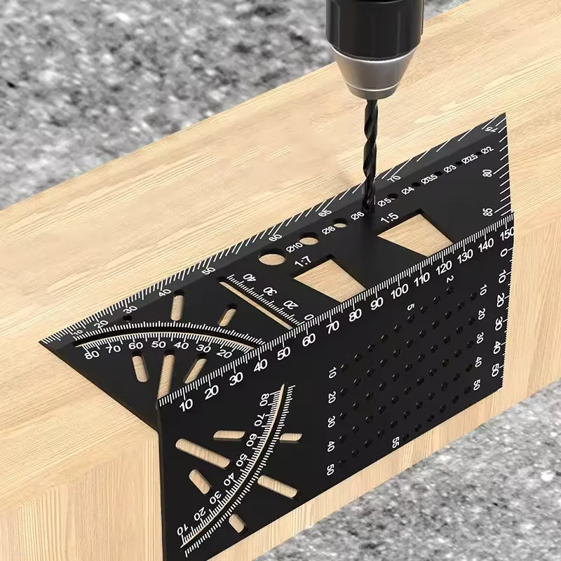 Multi Functional Aluminum Alloy Square Ruler, 45 Degree and 90 Degree Angle Measuring Ruler, Woodworking Measuring Tool