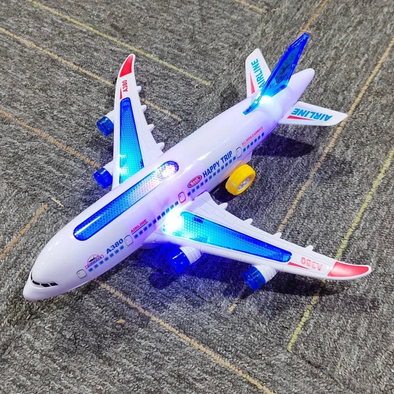 Light-Up Airplane Toy Kids Plane Toy with Music and Lights Automatic Obstacle Avoidance Educational Toy Birthday Gifts for Boys﻿