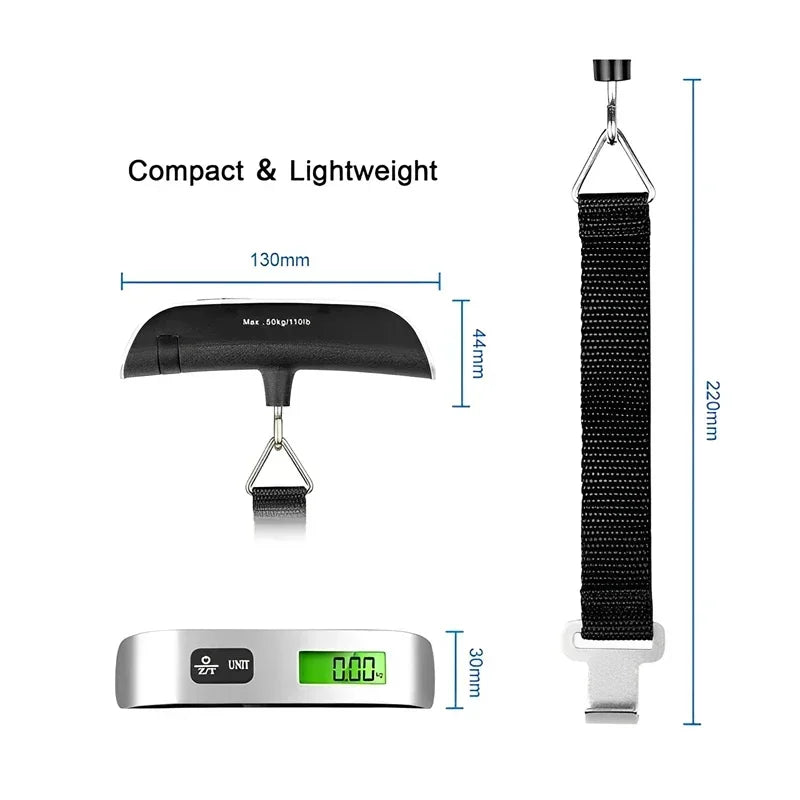 110lb/50kg Portable Electronic Hand Luggage Scale LCD Digital Display Balance Scale Suitcase Travel Weighs Baggage Weight Tool