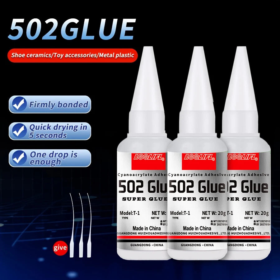Loolifl 1-25 Pieces 502 Strong Instant-Drying Cyanoacrylate Glue for Leather, Rubber, Wood, Metal, Strong Liquid Adhesive Tool