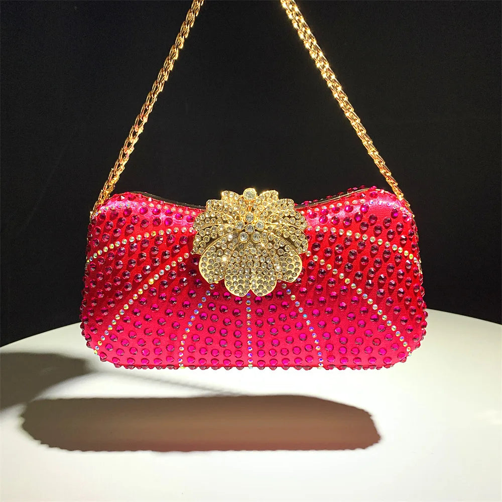 Shiny Rhinestone Evening Dress Wallet Crystal Diamond Women's Handbag Fashion Banquet Wedding Chain Shoulder Money Bag