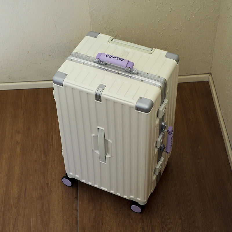 20-28 Color-Block Large Capacity Travel Suitcase with Thickened Aluminum Frame, PC Luggage with Brake Wheels Student Cabin Bag