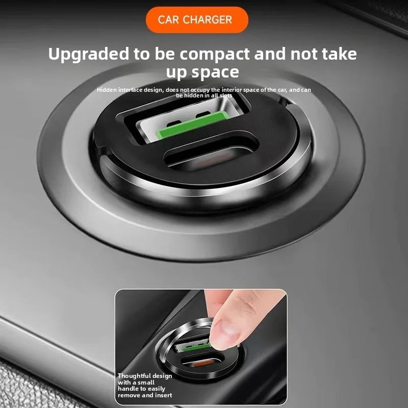 2pcs/1 set Mini Car Trash Bin With Led Lights Auto Cigarette Smokeless Ash Tray Mini Car Charger USB+Type C Fast Charger Adapter