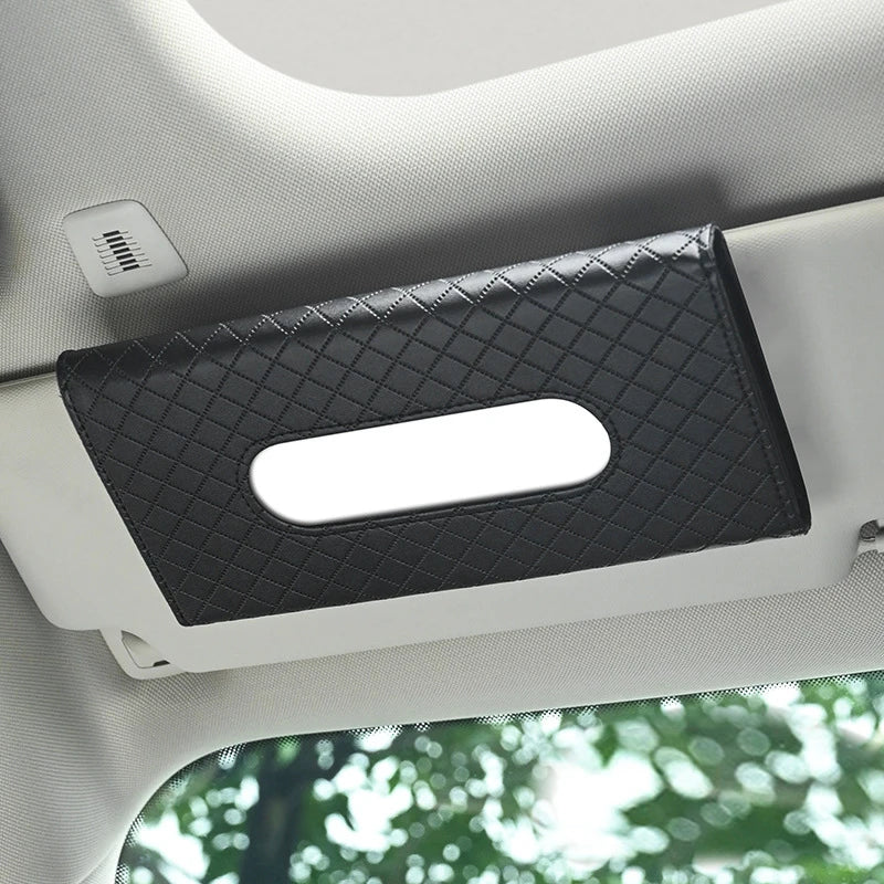 New Car Tissue Box Soft Leather Auto Car Truck Sun Visor Hanging Holder Car Tissue Boxes Auto Interior Storage Accessories