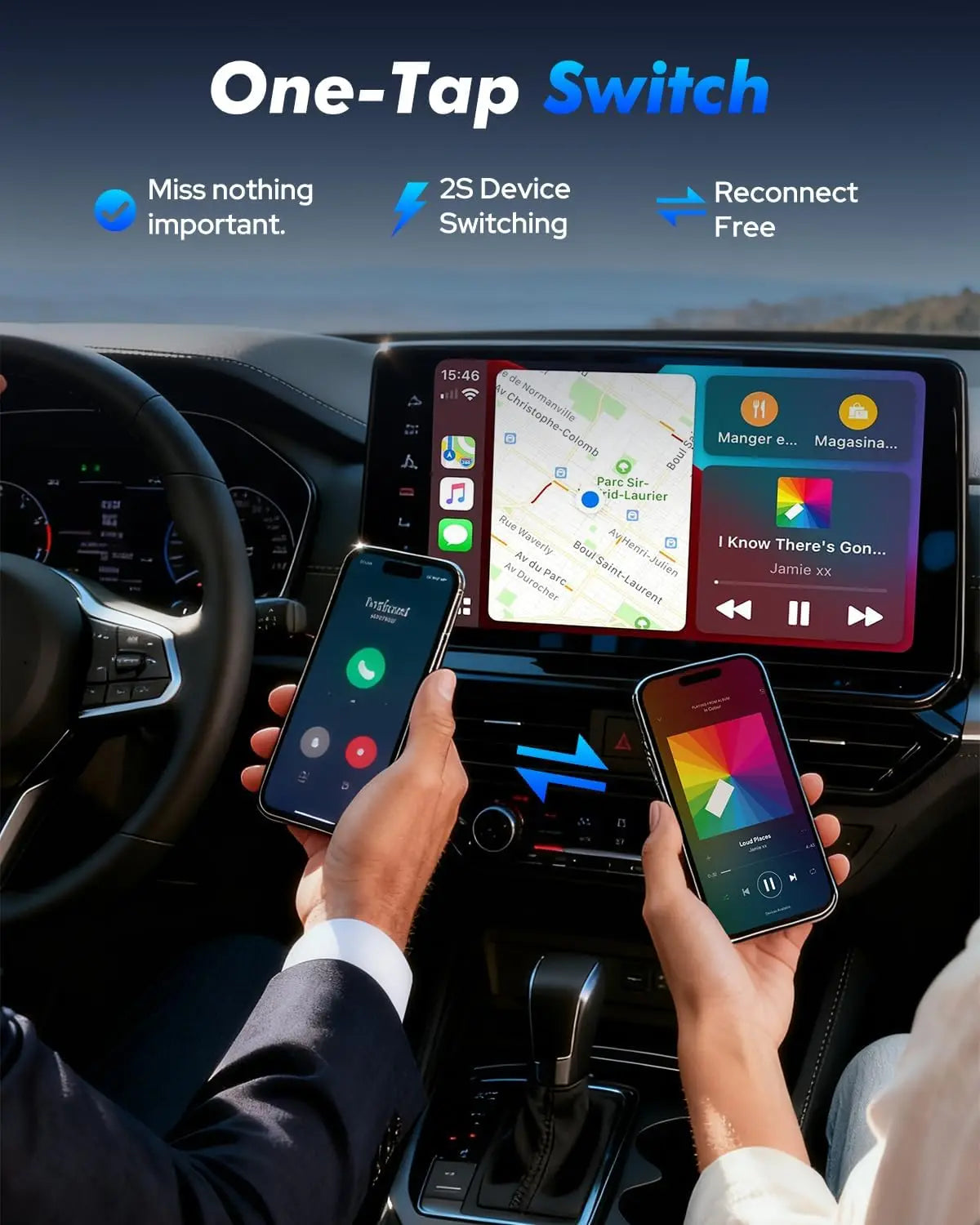 Wireless CarPlay & Android Auto Adapter – 1-Click Multi-Device Switch, Auto Reconnect, Multi-Function Button, OTA Updates, for iOS 10+ & Android 11+