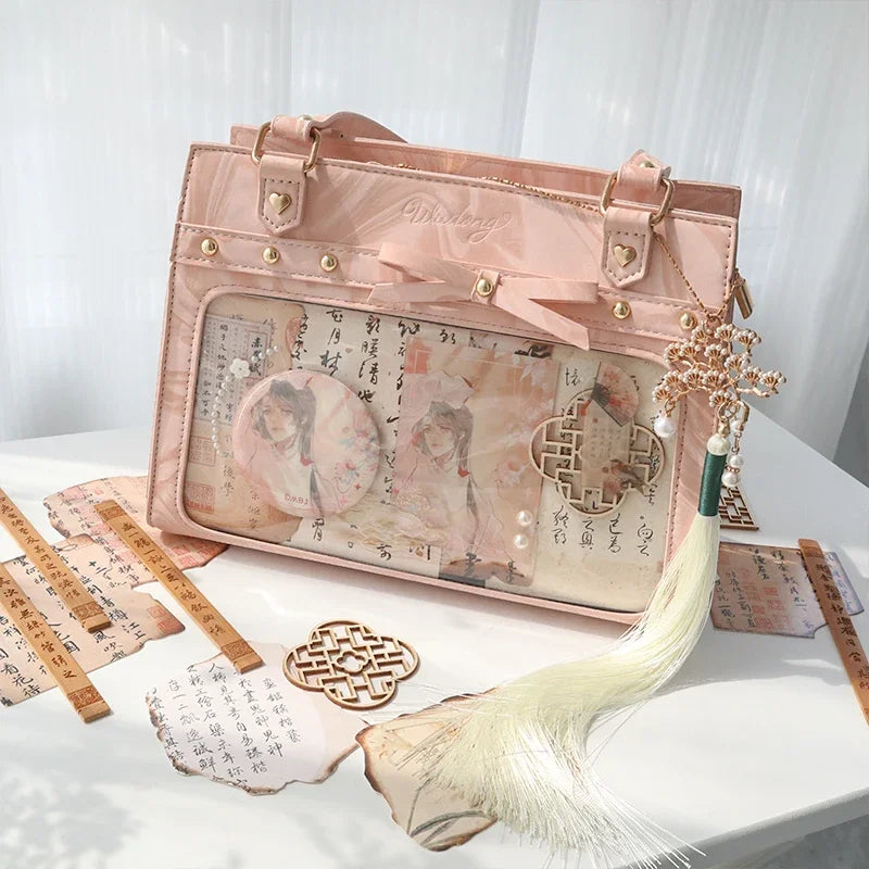 Japanese Teenager Girls Crossbody Bags PU JK Handbags Transparent Ita bag Women handbags Leather Shoulder Bag Bolso