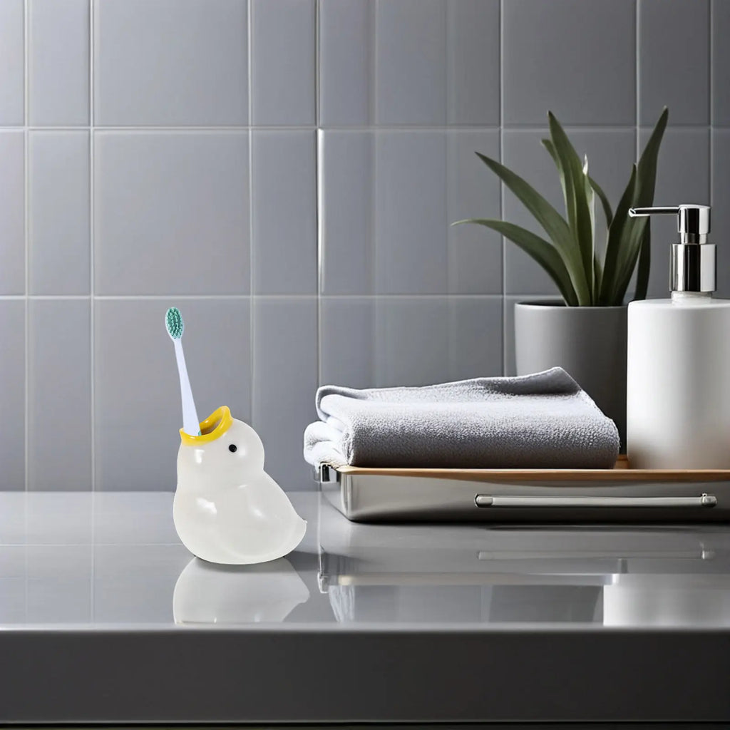 Cartoon Duck Ceramic Toothbrush Holder Cute Bathroom Accessory for Kids Adults Toothbrush Stand Organizing Bathroom Counter