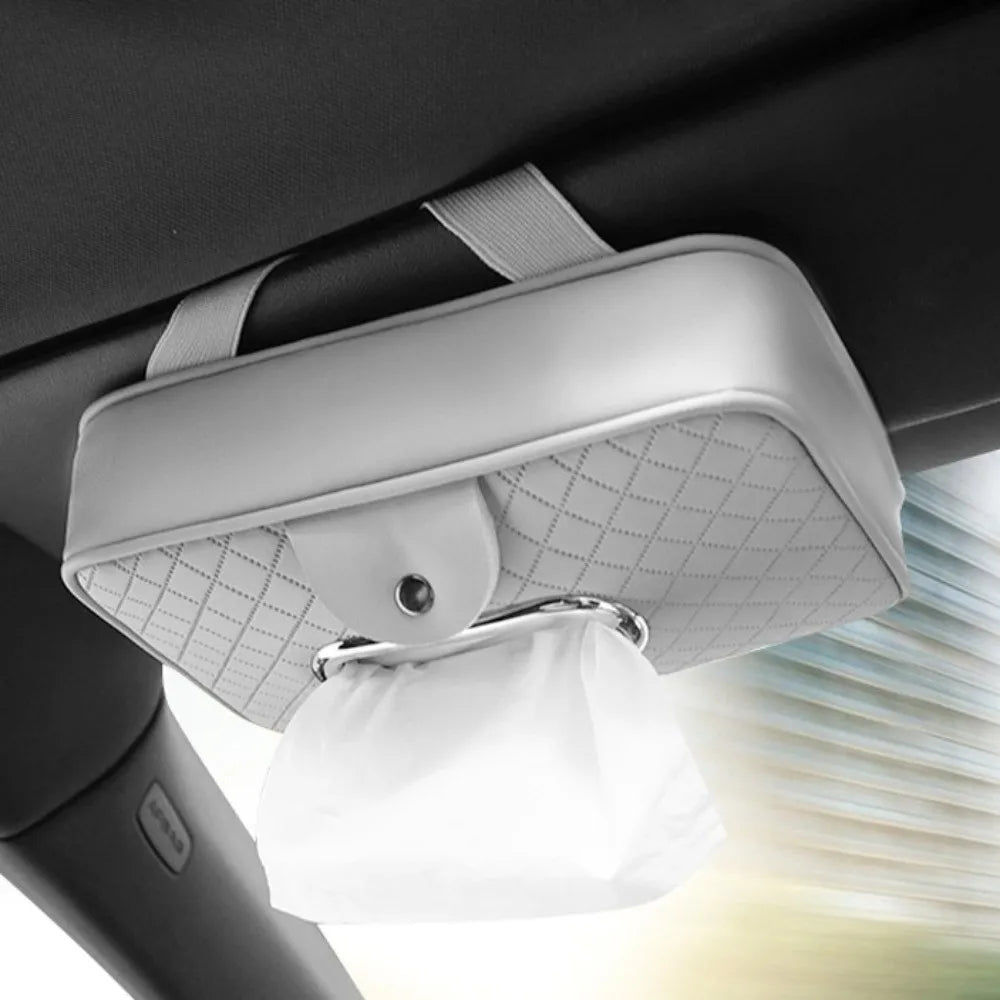 Thickened Car Visor Tissue Box Multi-Functional PU Leather Car Center Console Tissue Dispenser Space Saving with Glasses Clip