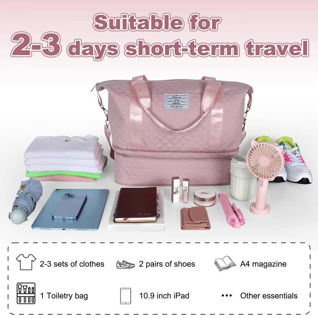 Expandable Travel Duffel Bag with Shoe Compartment Waterproof Weekender Gym Carry On Bag for Short Trip