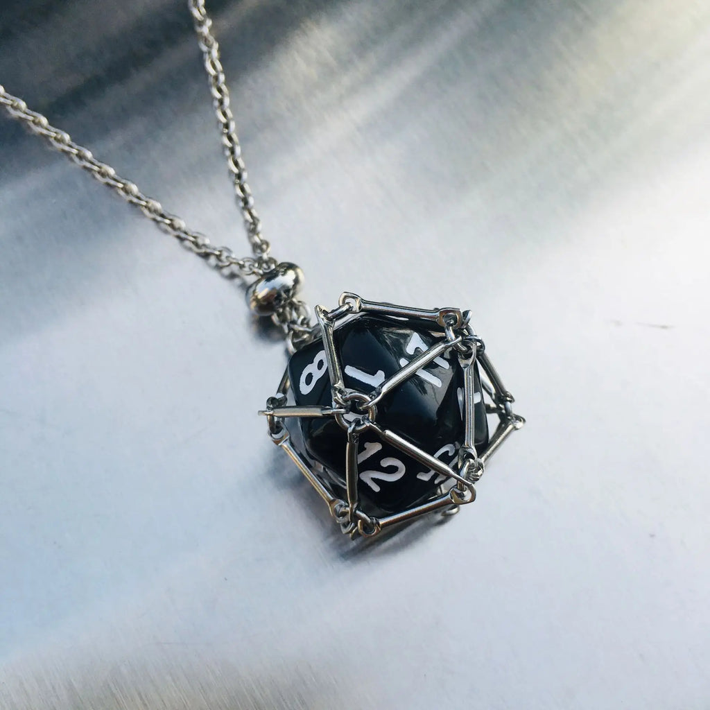 DND D20 Dice Necklace Stainless Steel Cage for D&d Dice, Dice Pendant DND Gift for Dungeon Master, D&D Player and RPG Gamer