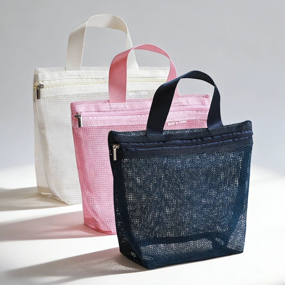 Portable Toiletry Storage Bags Mesh Travel Makeup Handbags Washing Body Shower Tools Organizer Hanging Lightweight Toiletry Bag