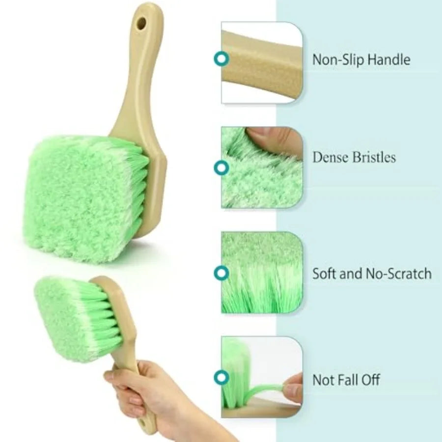 Wheel Rim and Tire Brush Set, Soft and Stiff Bristle Wash Cleaning Supplies Kit for Car Body Exterior Surface, Carpet, Truck, S