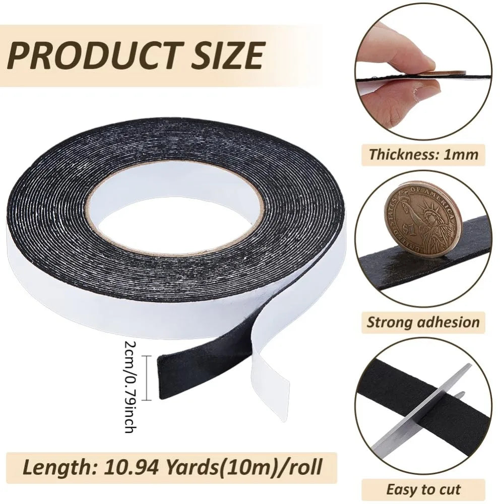 10.94 Yards Self Adhesive Felt Tape 0.79 Inch Black Felt Strips with Adhesive Backing for Furniture Protecting Hardwood Floors