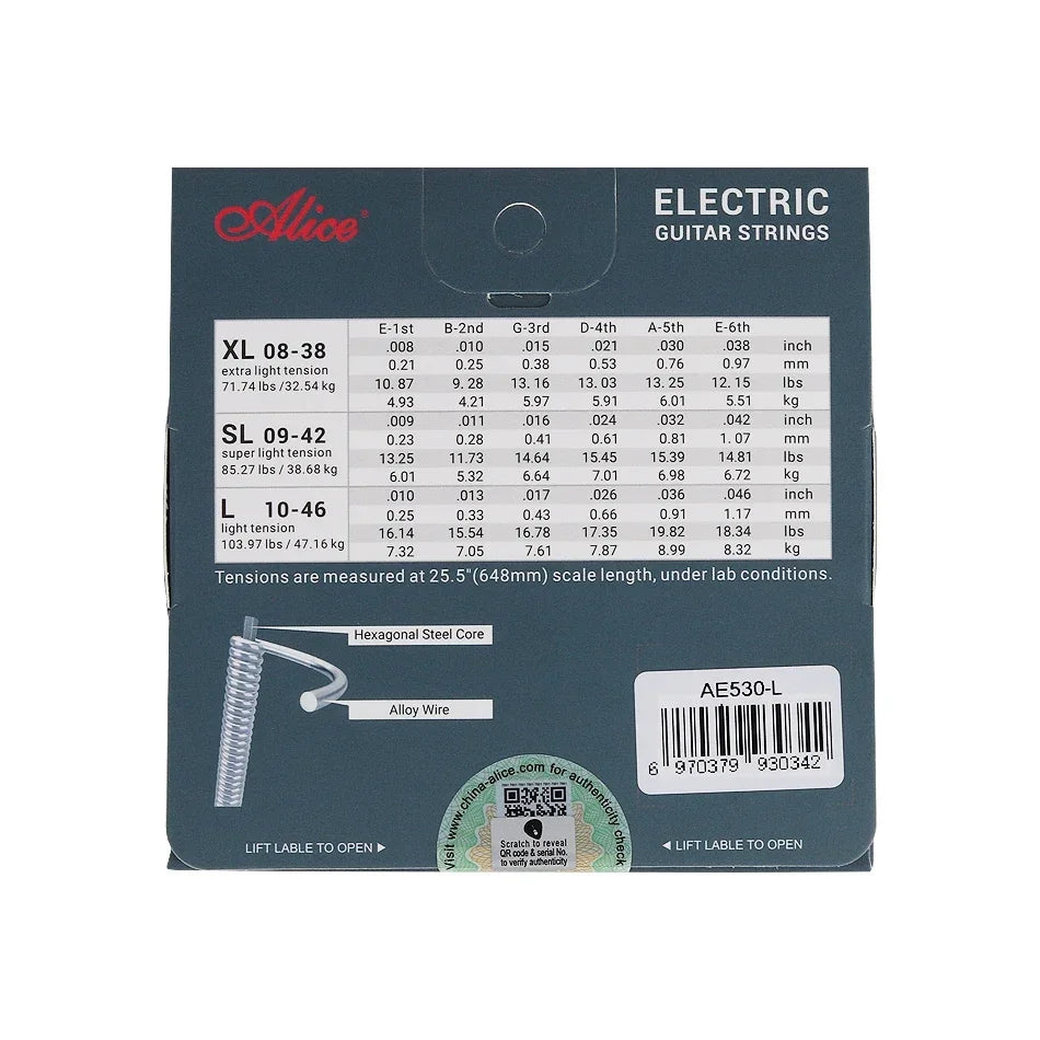Alice AE530 Electric Guitar Strings Hexagonal Steel Core Nickel Plated Alloy Wound 008-038/009-042/010-046 Performance Practice