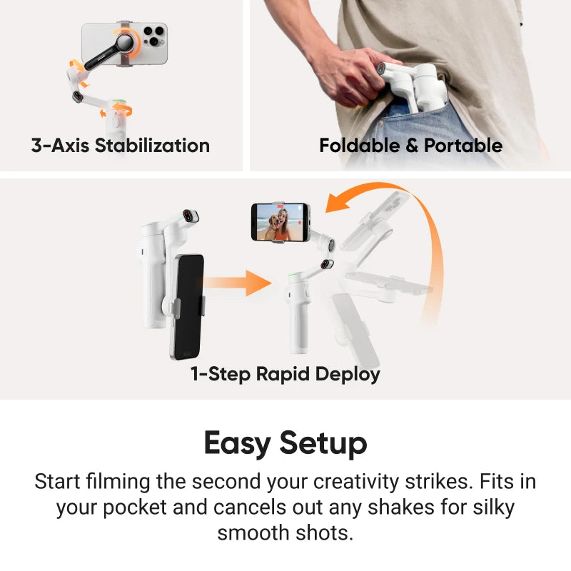 Insta360 Flow 2 Pro - Foldable AI Phone Gimbal, Tracked in 200+ Apps with Apple DockKit, Original，Multi-Person Tracking