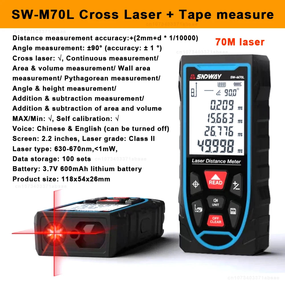 SNDWAY Cross Laser Distance Meter with Tape Measure 3 in 1 Digital Rangefinder Vertical & Horizontal Laser Range Finder