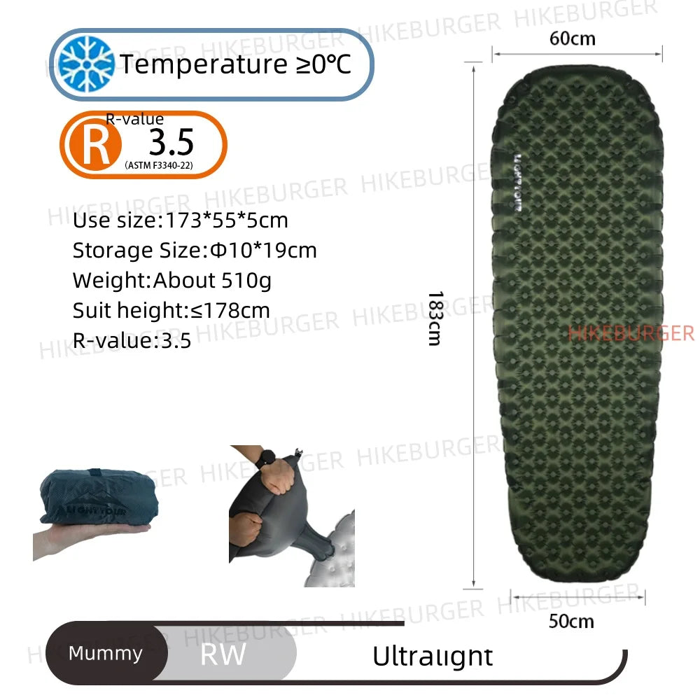 Light Tour R Value 7.5 Camping Inflatable Mattress Outdoor Portable Sleeping Pad Ultralight Hiking Single People Mat R4.2/R3.5
