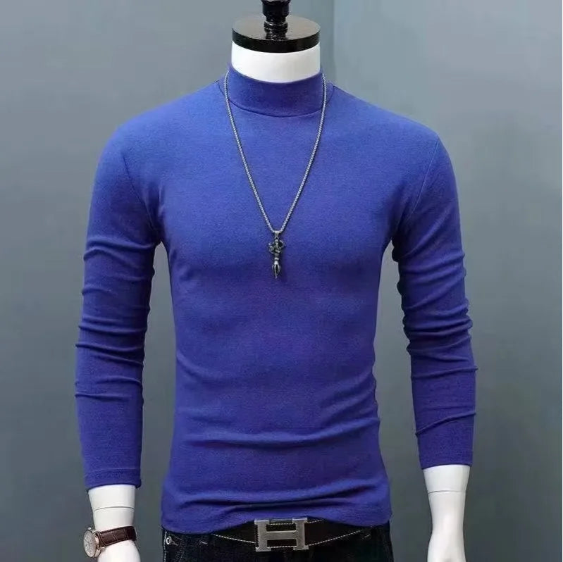 2026 Autumn Winter Men's High Neck T-shirt Slim Fit Fashion High Elastic Long Sleeve Cotton Casual Breathable Apparel Pullover