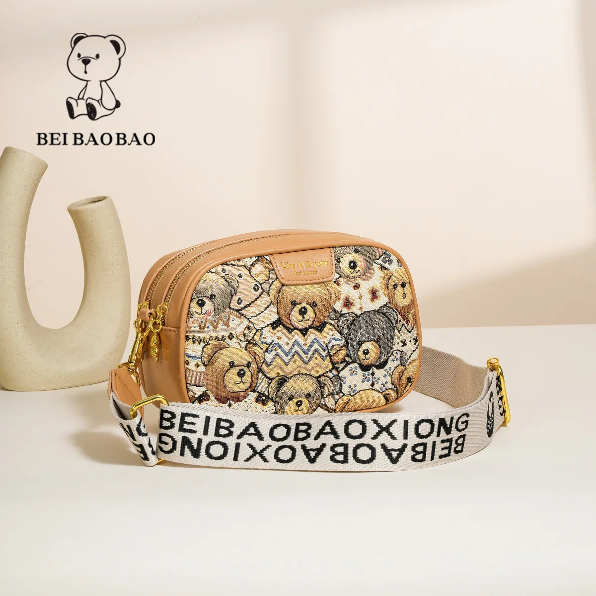 Beibaobao 2025 Summer New Canvas Fashion Women's Bag Bear Single Shoulder Crossbody Bag Casual Women's Bag